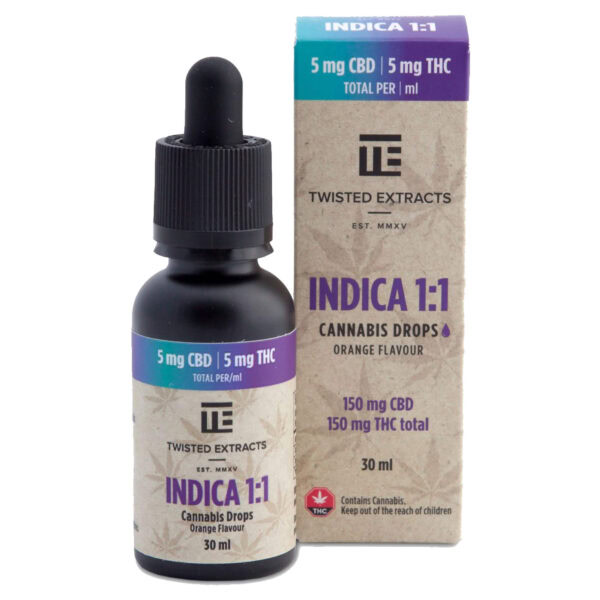 TWISTED EXTRACTS TINCTURE – INDICA 1:1 (150-MG-CBD + 150-MG-THC)