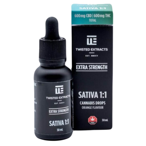 TWISTED EXTRACTS TINCTURE – SATIVA 1:1 (600-MG-CBD + 600-MG-THC)