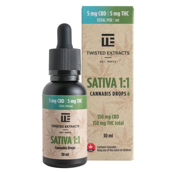 TWISTED EXTRACTS TINCTURE – SATIVA 1:1 (150-MG-CBD + 150-MG-THC)