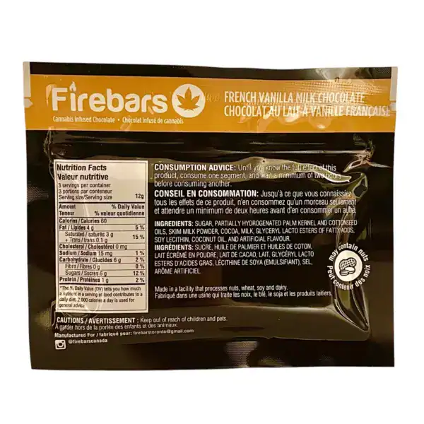 FIRE BARS - (140-MG-THC) FRENCH VANILLA MILK CHOCOLATE