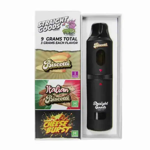 STRAIGHT GOODS TRIPLE CHAMBER VAPE – BISCOTTI + ITALIAN BISCOTTI + CHEESE BURST (9 GRAM)