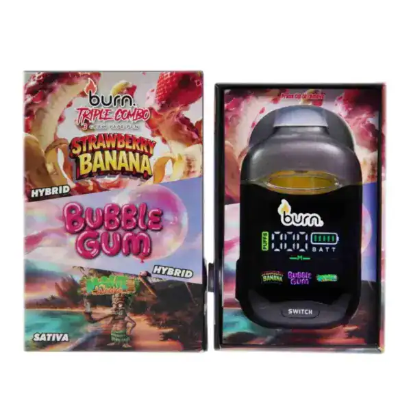 BURN TRIPLE CHAMBER VAPE - STRAWBERRY BANANA + BUBBLEGUM + MAUI WOWIE (3 GRAM)